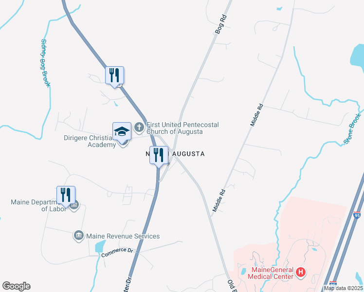 map of restaurants, bars, coffee shops, grocery stores, and more near 41 Bog Road in Augusta