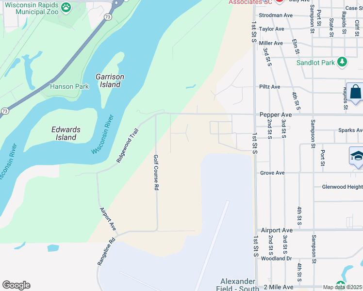 map of restaurants, bars, coffee shops, grocery stores, and more near 2511 Country Lane in Wisconsin Rapids
