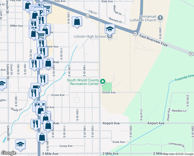 map of restaurants, bars, coffee shops, grocery stores, and more near 1511 Clyde Avenue in Wisconsin Rapids