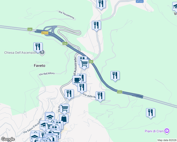 map of restaurants, bars, coffee shops, grocery stores, and more near 9 Via delle Torri in Recco