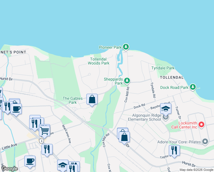 map of restaurants, bars, coffee shops, grocery stores, and more near in Barrie