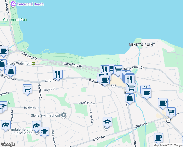 map of restaurants, bars, coffee shops, grocery stores, and more near in Barrie