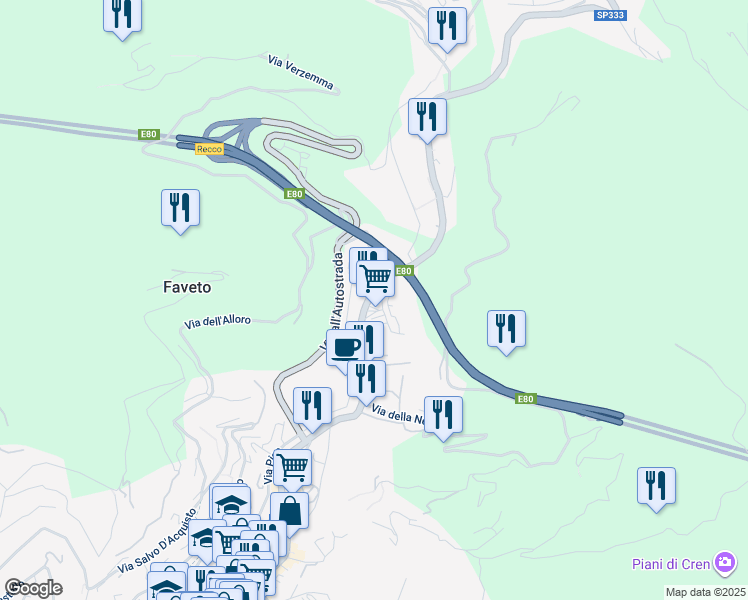 map of restaurants, bars, coffee shops, grocery stores, and more near in Recco