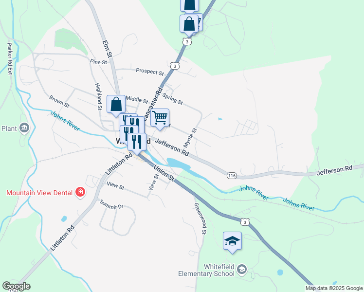 map of restaurants, bars, coffee shops, grocery stores, and more near 14 Myrtle Street in Whitefield