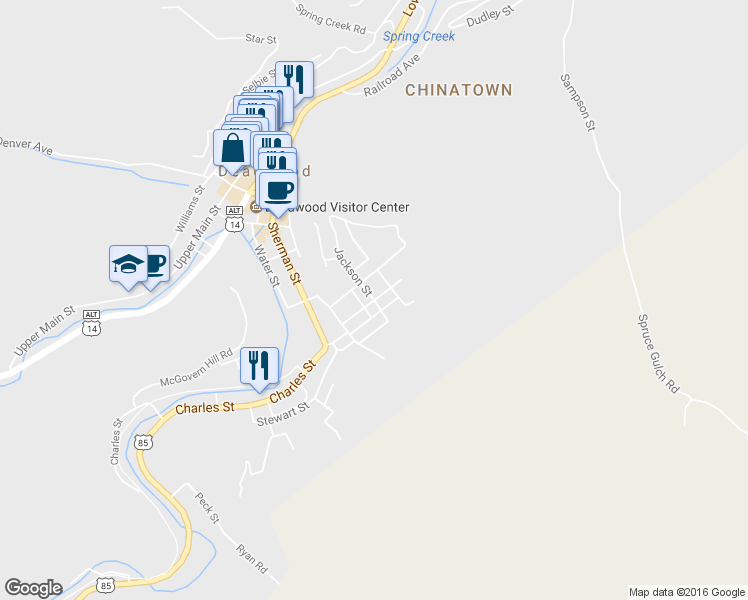 map of restaurants, bars, coffee shops, grocery stores, and more near 31 Washington Street in Deadwood