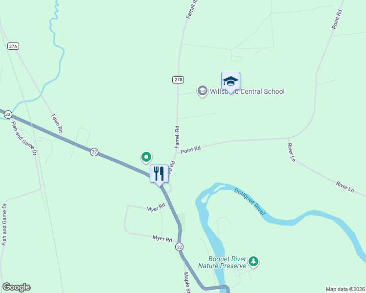 map of restaurants, bars, coffee shops, grocery stores, and more near 15 Point Rd in Willsboro