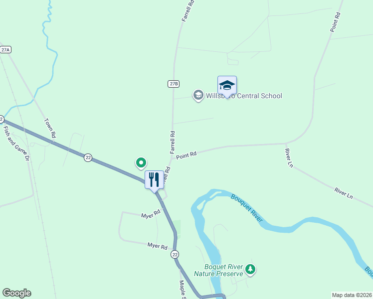 map of restaurants, bars, coffee shops, grocery stores, and more near 15 Point Rd in Willsboro