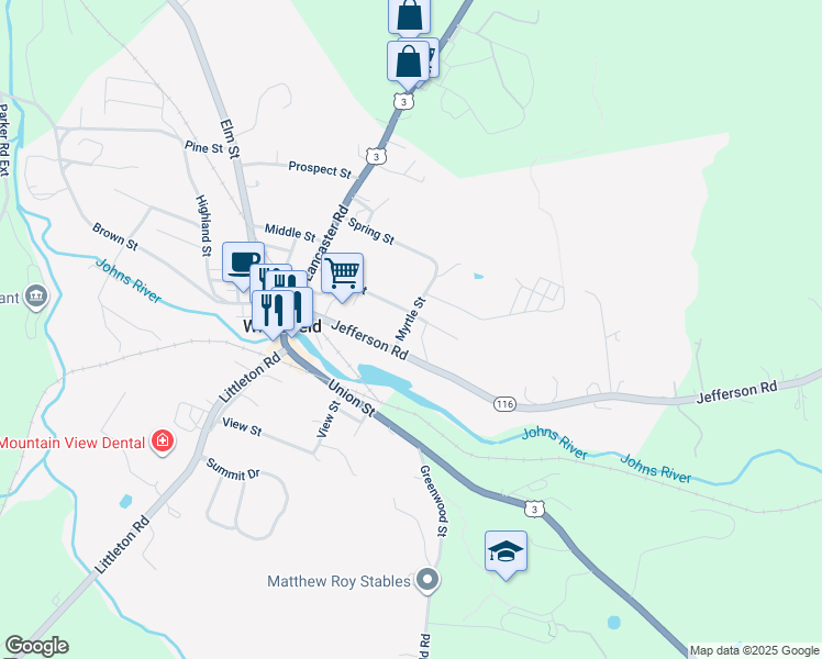 map of restaurants, bars, coffee shops, grocery stores, and more near 14 Myrtle Street in Whitefield