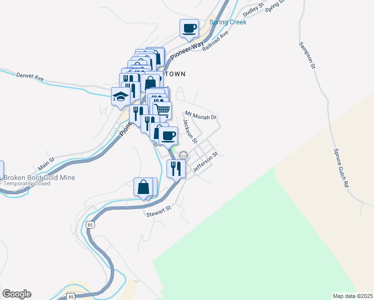 map of restaurants, bars, coffee shops, grocery stores, and more near 11 Lincoln Avenue in Deadwood