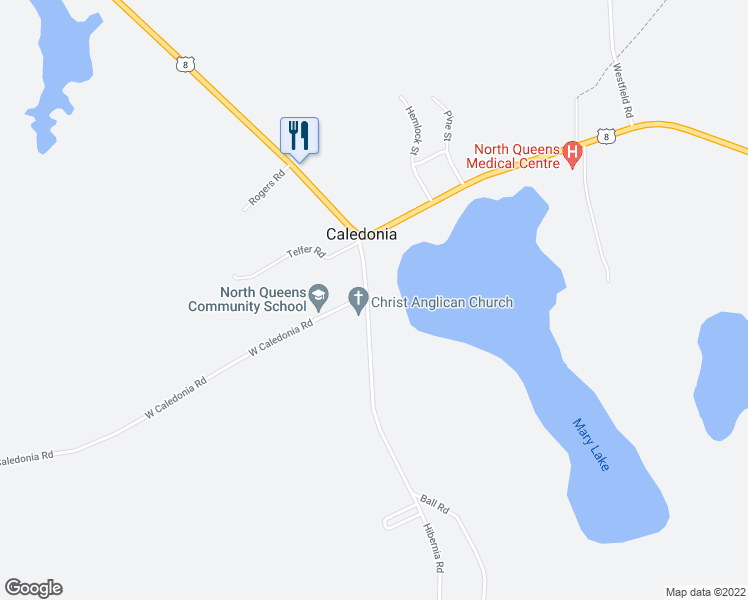 map of restaurants, bars, coffee shops, grocery stores, and more near 1866 Hibernia Road in Caledonia