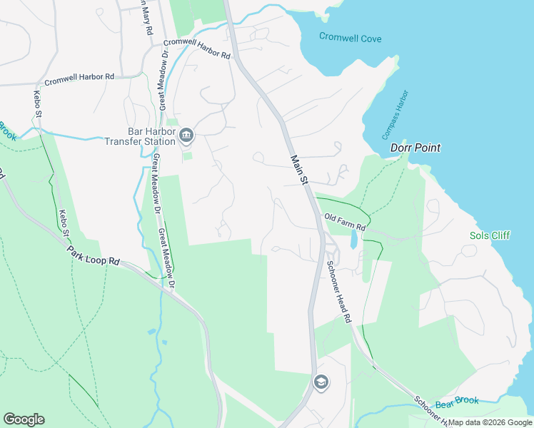 map of restaurants, bars, coffee shops, grocery stores, and more near 51 East Strawberry Hill Road in Bar Harbor