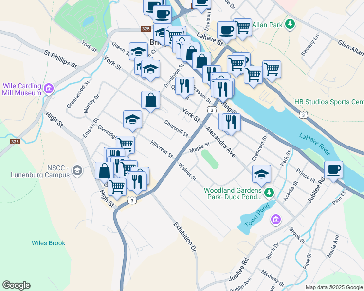map of restaurants, bars, coffee shops, grocery stores, and more near 110 Dufferin Street in Bridgewater