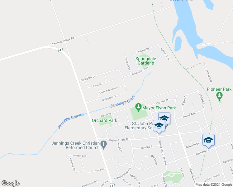 map of restaurants, bars, coffee shops, grocery stores, and more near 150 Springdale Drive in Kawartha Lakes