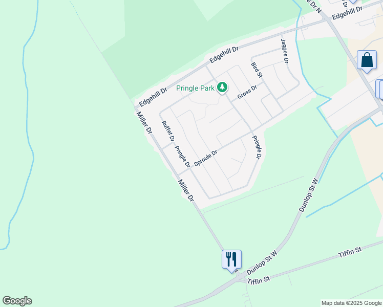 map of restaurants, bars, coffee shops, grocery stores, and more near 46 Kraus Road in Barrie