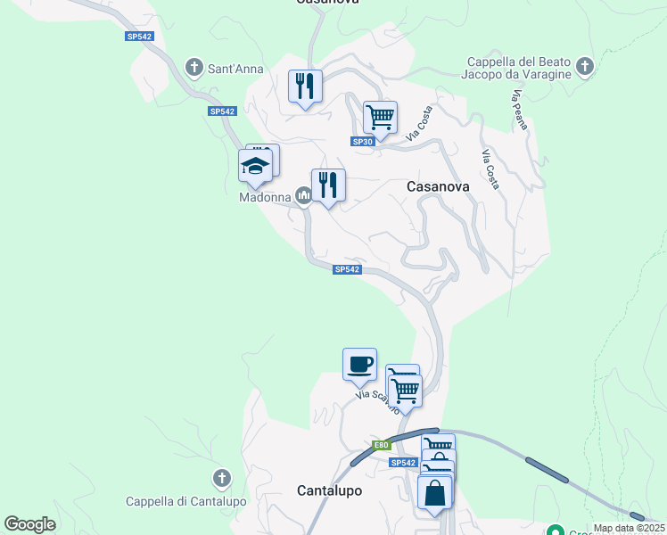 map of restaurants, bars, coffee shops, grocery stores, and more near 96 Via Emilio Vecchia in Varazze