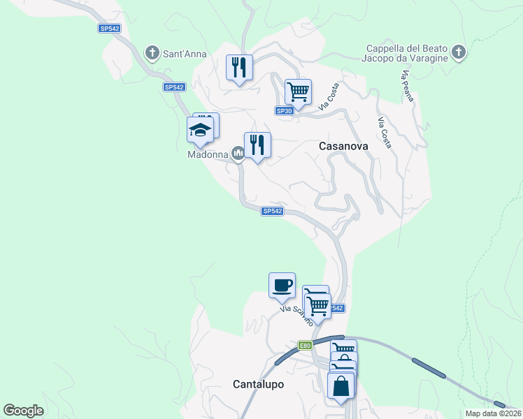 map of restaurants, bars, coffee shops, grocery stores, and more near 96 Via Emilio Vecchia in Varazze