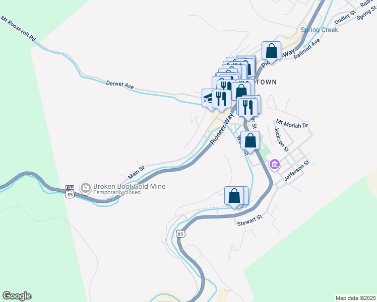 map of restaurants, bars, coffee shops, grocery stores, and more near 787 Upper Main St in Deadwood