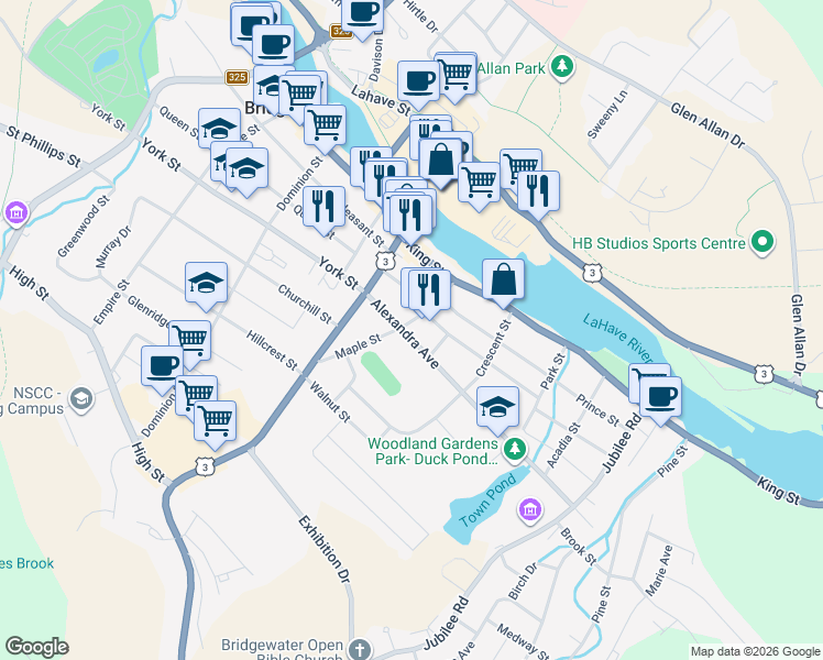map of restaurants, bars, coffee shops, grocery stores, and more near 41 Alexandra Avenue in Bridgewater