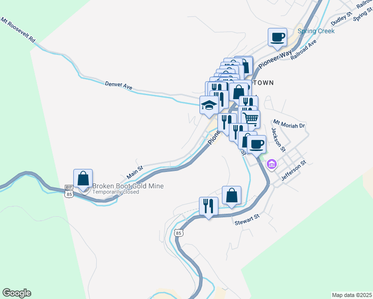 map of restaurants, bars, coffee shops, grocery stores, and more near 787 Upper Main St in Deadwood