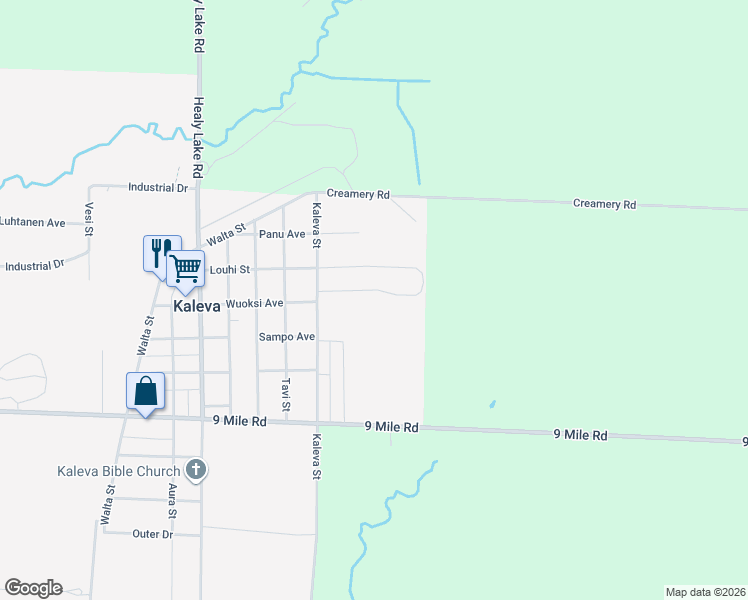 map of restaurants, bars, coffee shops, grocery stores, and more near 14867 Bergstrom Drive in Kaleva