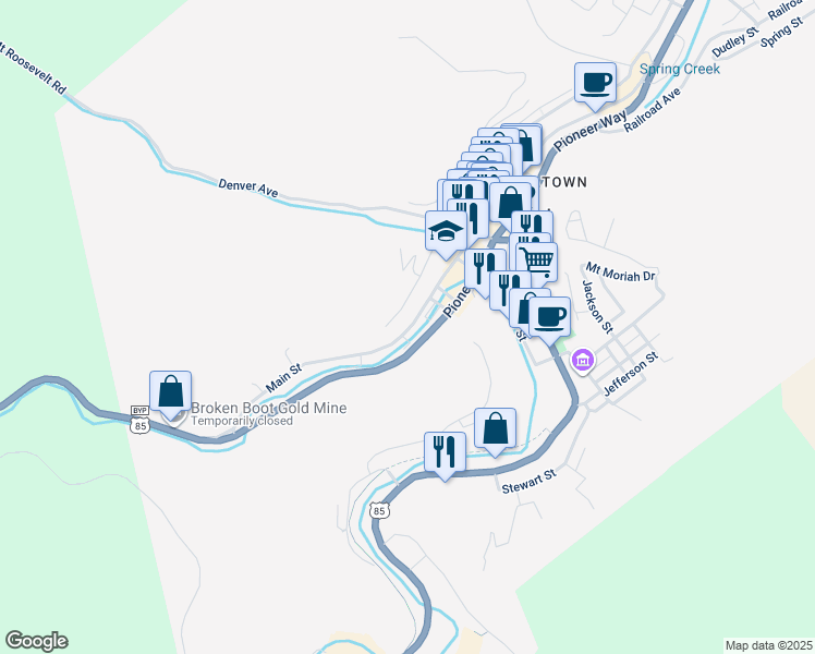 map of restaurants, bars, coffee shops, grocery stores, and more near 787 Upper Main Street in Deadwood