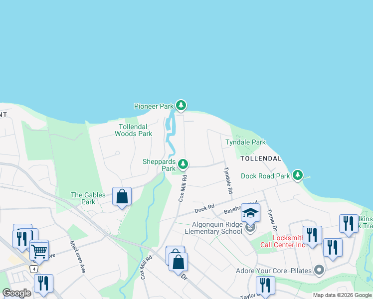 map of restaurants, bars, coffee shops, grocery stores, and more near 378 Tollendal Mill Road in Barrie