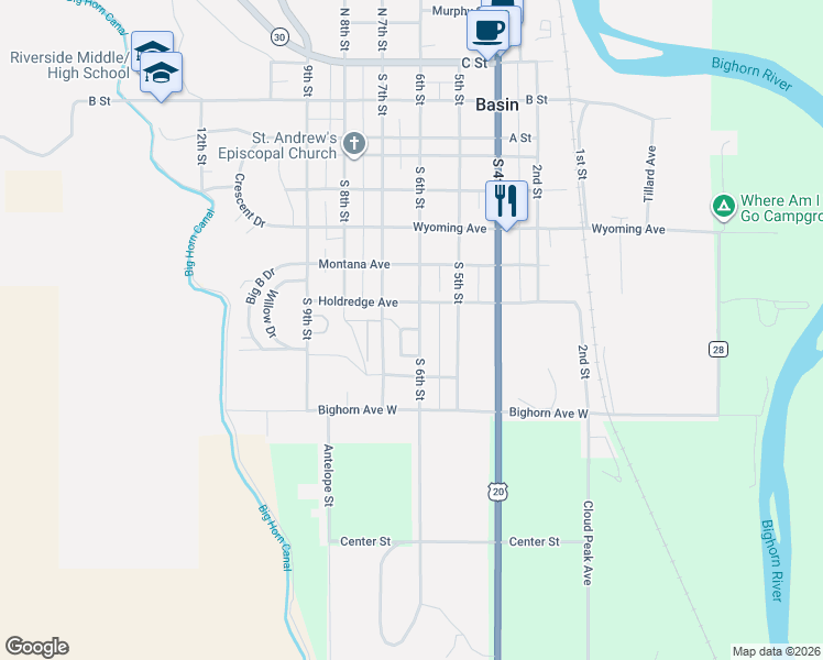 map of restaurants, bars, coffee shops, grocery stores, and more near 901-905 South 6th Street in Basin