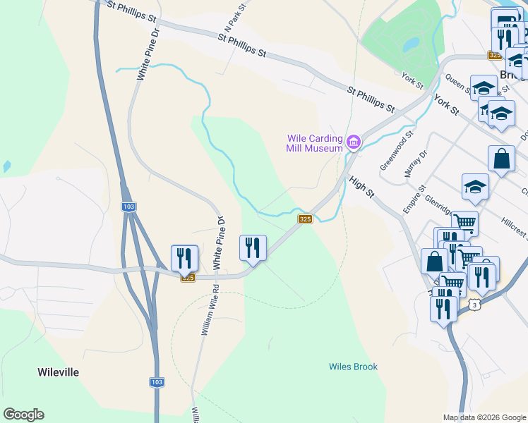 map of restaurants, bars, coffee shops, grocery stores, and more near 179 Pearl Street in Wileville