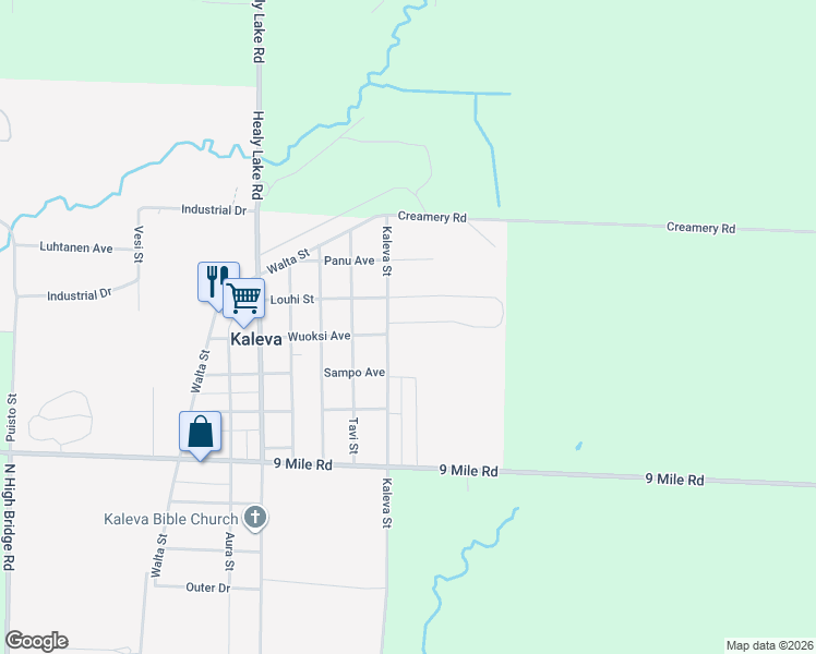map of restaurants, bars, coffee shops, grocery stores, and more near 14293-14999 Bergstrom Drive in Kaleva