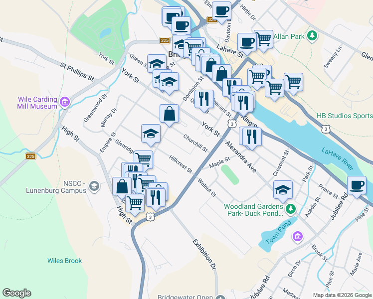 map of restaurants, bars, coffee shops, grocery stores, and more near 10 Dawson Street in Bridgewater
