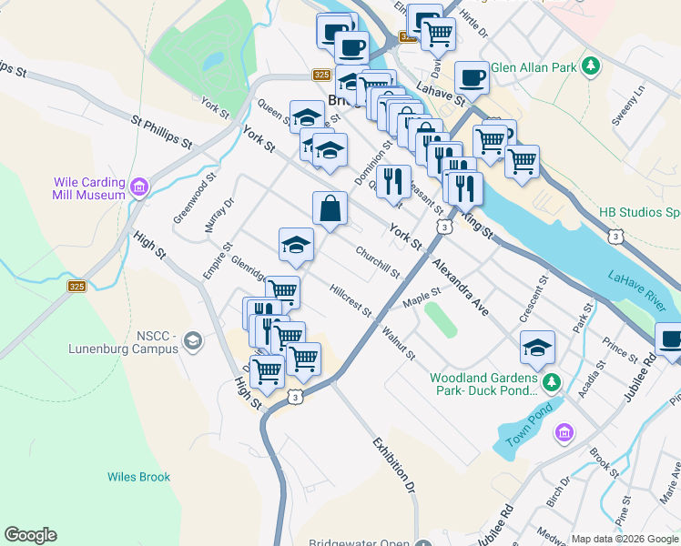 map of restaurants, bars, coffee shops, grocery stores, and more near 71 Churchill Street in Bridgewater