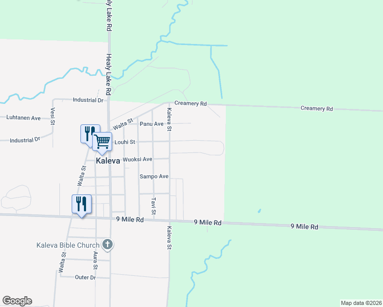 map of restaurants, bars, coffee shops, grocery stores, and more near 14867 Bergstrom Dr in Kaleva