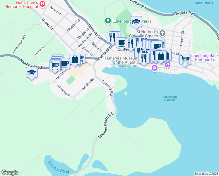 map of restaurants, bars, coffee shops, grocery stores, and more near 90 Tannery Road in Lunenburg