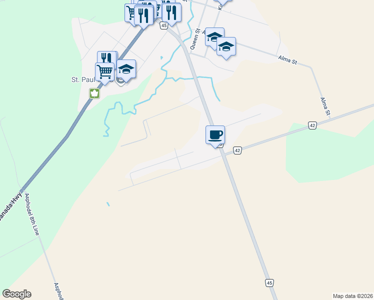map of restaurants, bars, coffee shops, grocery stores, and more near 6 Maple Avenue East in Norwood