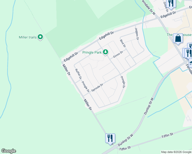 map of restaurants, bars, coffee shops, grocery stores, and more near 60 Knupp Road in Barrie