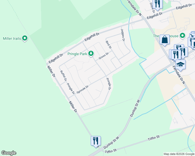 map of restaurants, bars, coffee shops, grocery stores, and more near 172 Sproule Drive in Barrie