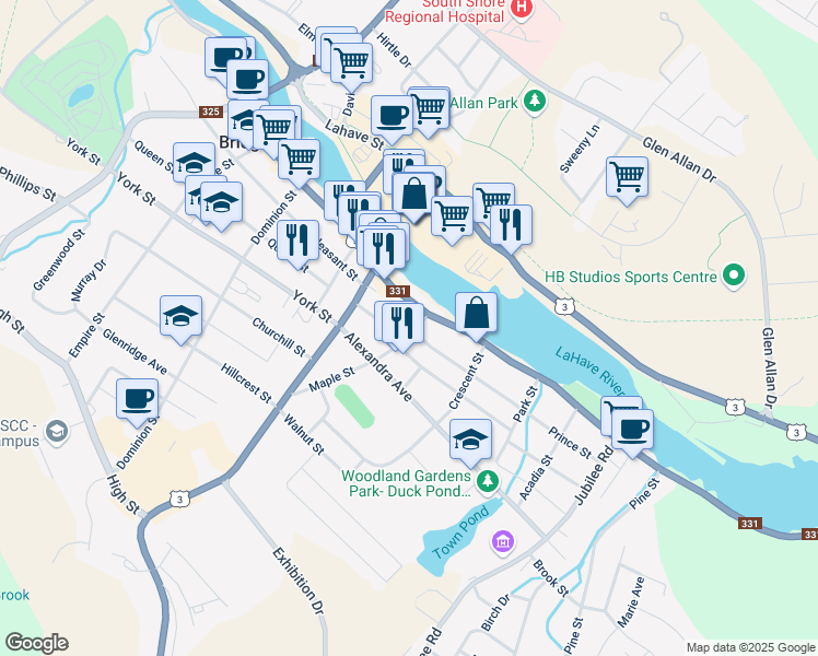 map of restaurants, bars, coffee shops, grocery stores, and more near 20 Maple Street in Bridgewater