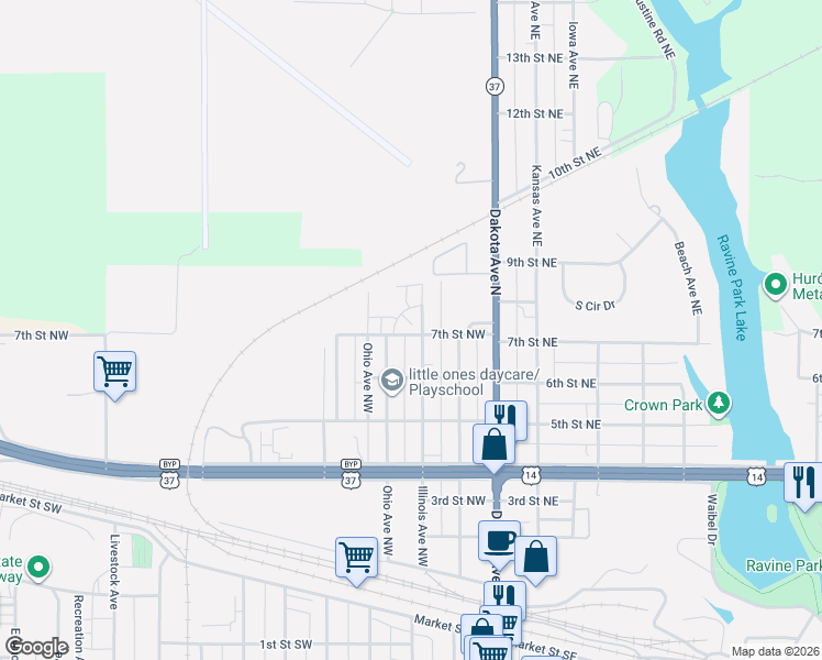 map of restaurants, bars, coffee shops, grocery stores, and more near 700-724 Illinois Avenue Northwest in Huron