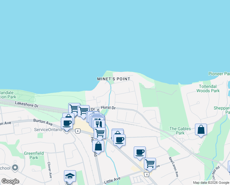 map of restaurants, bars, coffee shops, grocery stores, and more near 205 The Donway West in Toronto