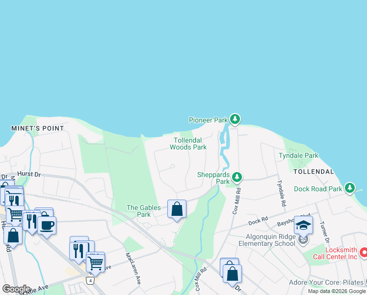 map of restaurants, bars, coffee shops, grocery stores, and more near 23 Royal Oak Drive in Barrie