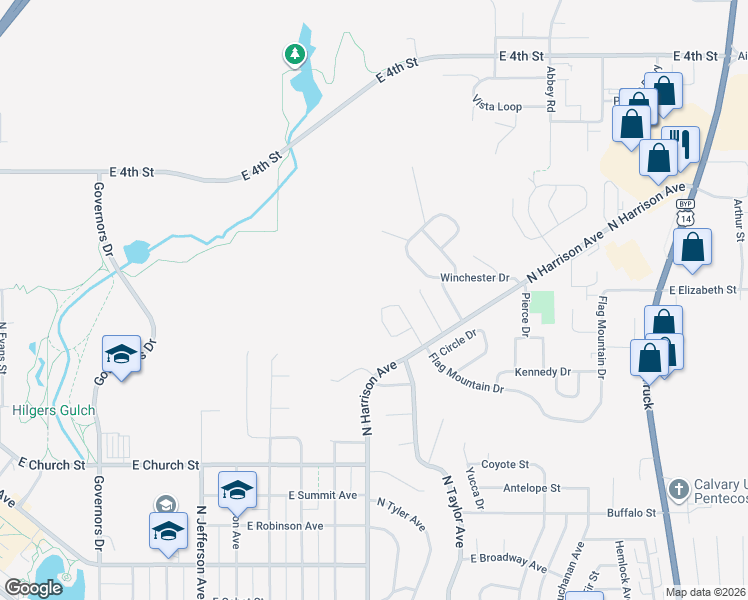 map of restaurants, bars, coffee shops, grocery stores, and more near Cherry Drive in Pierre
