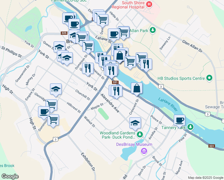 map of restaurants, bars, coffee shops, grocery stores, and more near 27 Saint Andrews Street in Bridgewater