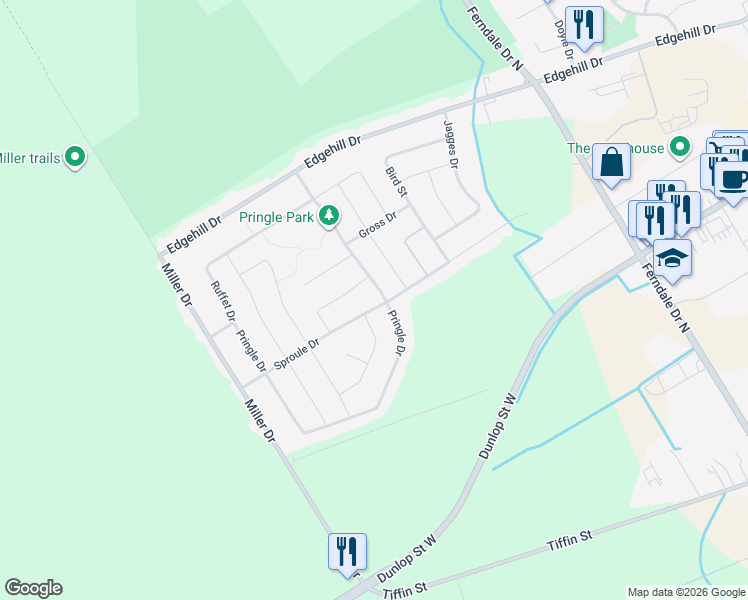 map of restaurants, bars, coffee shops, grocery stores, and more near 162 Sproule Drive in Barrie