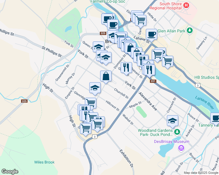 map of restaurants, bars, coffee shops, grocery stores, and more near 71 Churchill Street in Bridgewater