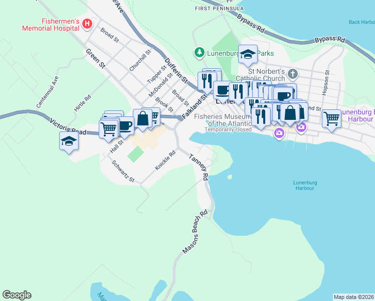 map of restaurants, bars, coffee shops, grocery stores, and more near 56 Tannery Road in Lunenburg