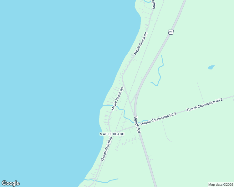map of restaurants, bars, coffee shops, grocery stores, and more near 25260B Maple Beach Road in Brock