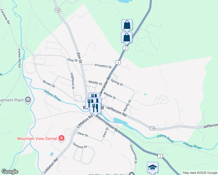 map of restaurants, bars, coffee shops, grocery stores, and more near 9 Maple Street in Whitefield