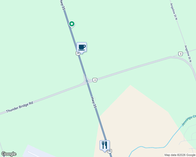 map of restaurants, bars, coffee shops, grocery stores, and more near 413 Thunder Bridge Road in Kawartha Lakes