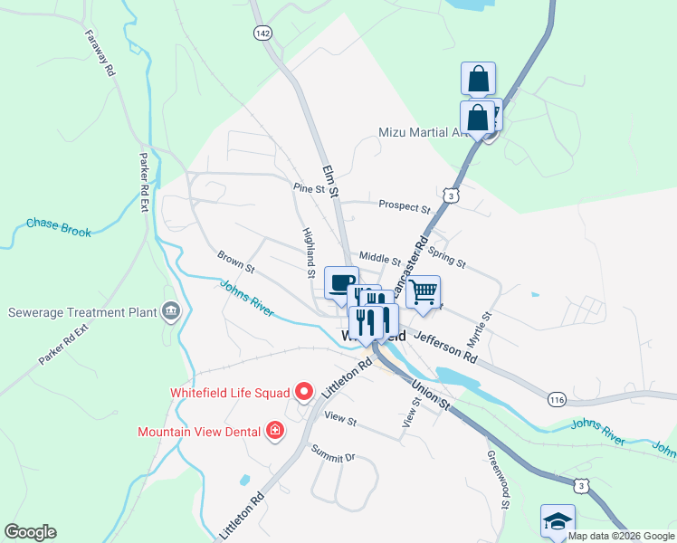 map of restaurants, bars, coffee shops, grocery stores, and more near 29 Elm Street in Whitefield