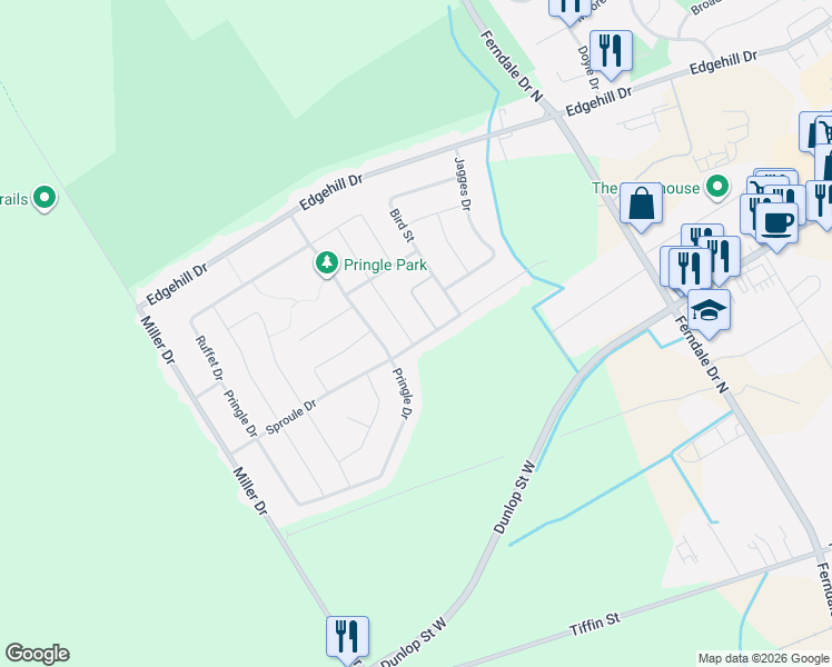 map of restaurants, bars, coffee shops, grocery stores, and more near 3 Coleman Drive in Barrie